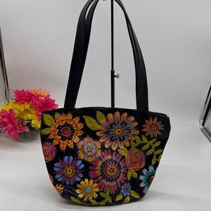 Coach Floral Black Hand painted Handbag
